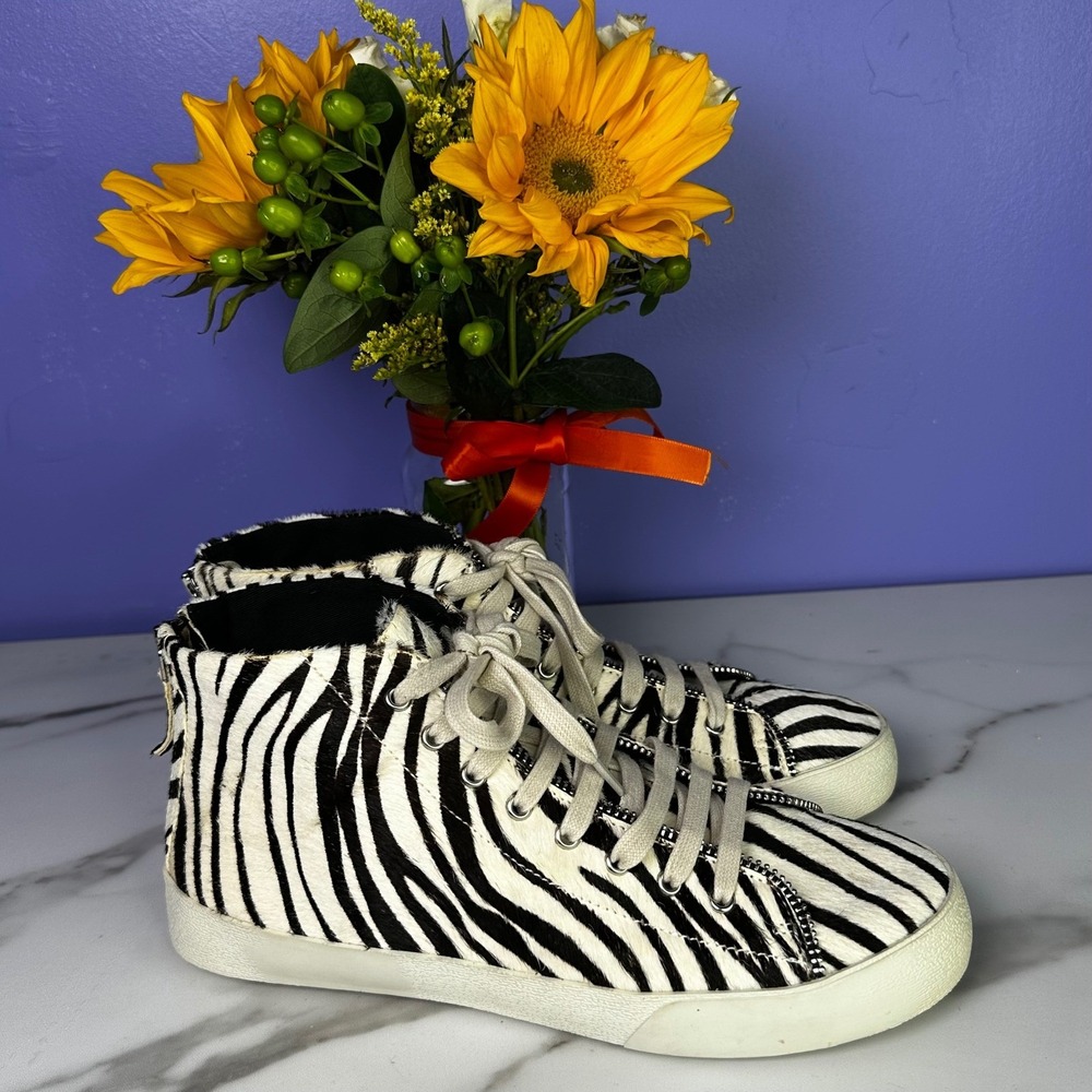 Rebecca Minkoff Zaina Too Zebra Haircalf High-Top Sneakers Streetwear Shoes 6.5